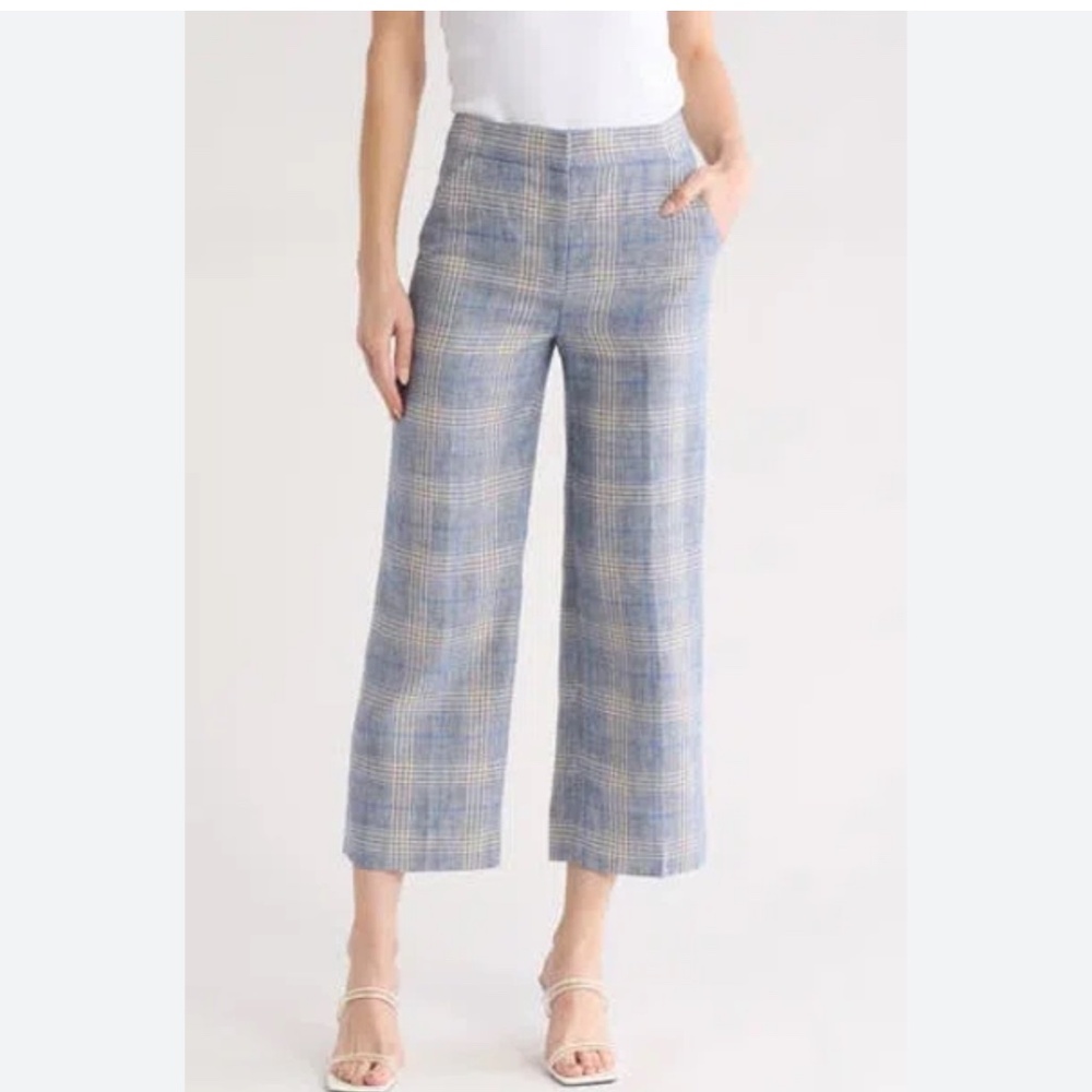 Veronica Beard Blue Plaid Cropped Pants